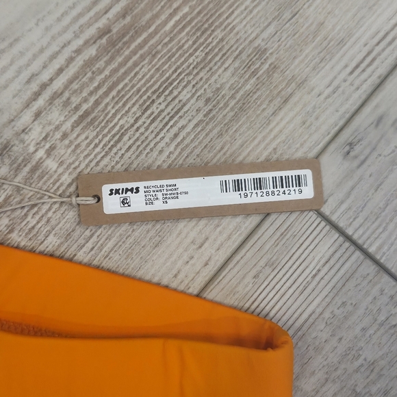 SKIMS Bold Orange Bike Recycled Swim Mid Rise Shorts - Picture 2 of 6